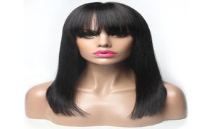 Korta trubbiga bob peruker med fransbugg 55 Silk Top Human Hair Wigs For Women Pre Plucked Hairline with Baby Hair1073746