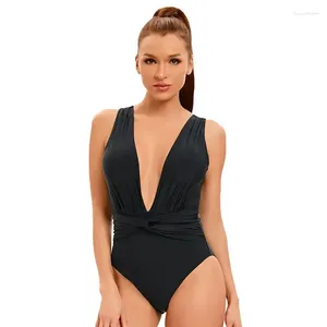 Costumi da bagno da donna 2024 Nero Sexy costume intero da donna con scollo a V scava fuori il bikini Hiah Vita Backless Monokini Summer Beachwear Y294