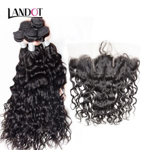 8A Brazilian Virgin Human Hair Weaves Bundles With Lace Frontal Closure Water Wave Peruvian Indian Malaysian Natural Wet And Wavy 4189864