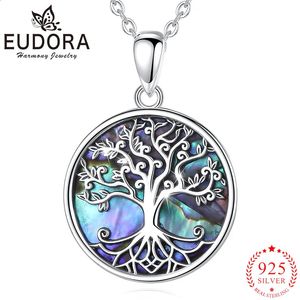 Eudora 925 Sterling Silver Tree of Life Kolye Kolye Abalone Kabuk Takı Zarif Moda Partisi Hediye 240123