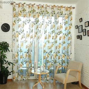 Curtain 1pc Peony Tulle Curtains For Kitchen Door Window Living Room Bedroom Jacquard Sheer Voile Yarn Curtains