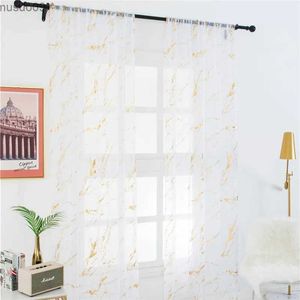 Curtain 1Pc White Blackout Curtains Tulle for Living Room Marble Striped Gold Silver Printed Tulle Home Balcony Vertical Curtain