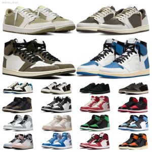 Basket 1s låga skor jumpman 1 lows män kvinnor travis golf fantom omvänd mocha panda ljus rök grå satin uppfödda tå chicago scotts mens tränare sneakers