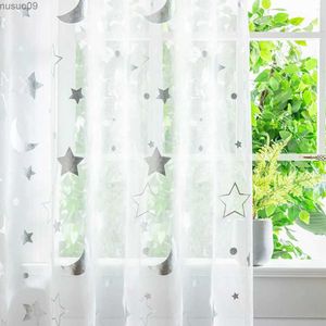 Cortina 1pc translúcida sheer cortinas lua estrela impresso janela cortina para casa sala de estar quarto decoração peças ferramenta