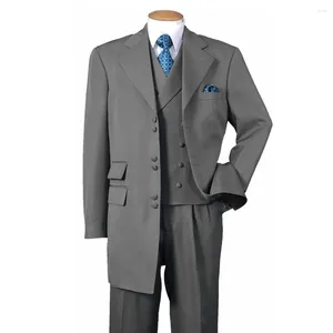 Ternos masculinos cinza notch lapela único breasted para homens fino moda negócios casual casamento fraque 3 peça conjunto (blazer colete calças)