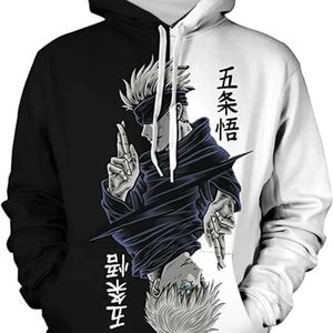 Feitiço batalha anime 3d digital impresso moletom com capuz masculino 2023 primavera e outono solto jaqueta de manga comprida