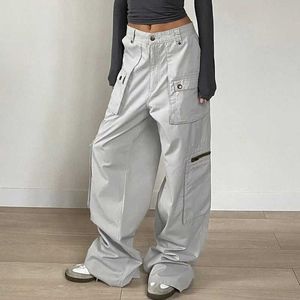 Jeans femininos roupas de rua com zíper bolso mercadorias calças mulheres casuais perna reta jeans jeans harajuku calças de bolso de cintura baixa conjunto j240306