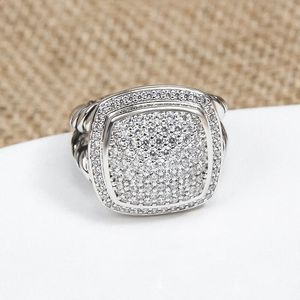 2023 DY Cross Border Square 17MM Zircon Imitation Diamond European and American Style Twisted Wire 925 Silver Ring Gift 240122