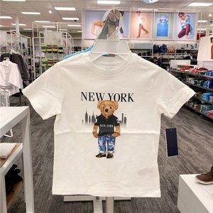 キッズTシャツボーイズガールズポロスTシャツ幼児の子供Tシャツカジュアルユースベアプリントデザイナーブランド半袖ムミラペルティーブラックピンL4lj＃