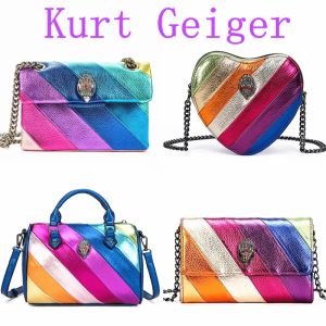 女性マンハートデザイナーバッグKurt Geiger Handbag Rainbow Bag Luxurys Lodn Eagle Leather Purse Stripe Stripe Sholdled Bagクラッチトートショップクロスボディチェーンメッセンジャーバッグ