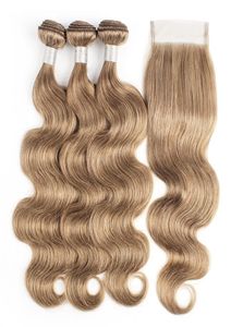 Pacotes de cabelo humano brasileiro com fechamento 8 cinza loira onda do corpo 4 pacotes com fechamento de renda 4x4 remy extensões de cabelo humano 3397768