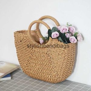 Totes 2023 Summer Handgjorda väskor för kvinnor Beach Weaving Ladies Straw Bag Wrapped Moon Shaped Top Hands Handbagsh24217