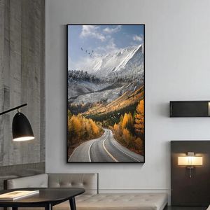 Decorative Mural Natural Landscape Posters Canvas Paintings Autumn Road Prints Home Decor Wall Art HD Image Pictures Living Room 240129