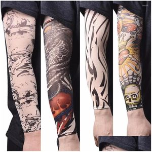 Ellenbogen Knieschützer Haut Proteive Nylon Dehnbare gefälschte temporäre Tattoo Ärmel Design Körper Arm Strümpfe Tatoos Coole Männer Frauen Wärmer Dh0Mi