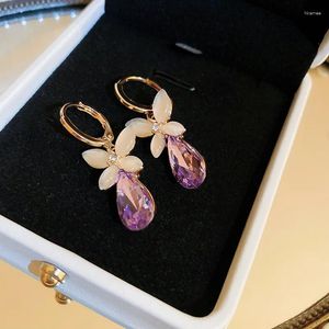 Brincos de argola doce opala pedra flor waterdrop orelha fivela para mulheres moda temperamento jóias