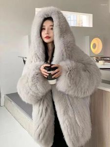 Women's Fur Lady Imitation 2024 Winter Multi-colored Hooded Loose Warm Thickened Puffy Solid Color Coat Jackets For Women