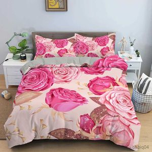 Bedding sets 3D Rose Flower Duvet Cover Double Polyester Bedding Set 2/3pcs Quilt Cover with Zipper Closure King Comforter Cover Valentine