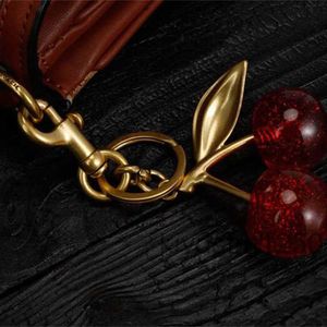 Red Crystal Cherry Keychain - Fashionable Womens Bag Car Pendant Fruit-shaped Handbag Accessory JWCE