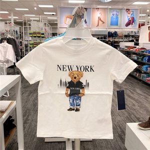 キッズTシャツボーイズガールズポロスTシャツ幼児の子供Tシャツカジュアルユースベアプリントデザイナーブランド半袖ホムラペルティーブラックピン02MH＃