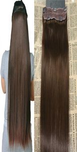 Cały prawdziwy Remy Human Hair 4 Ciemne brązowe klips z jednym kawałkiem w przedłużaniach włosów z 5 klipsami SLIK Prosty klips na przedłużeniu 100G8504412