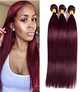 Europeiska mänskliga hårbuntar 99J Bourgundy Hair Extensions Wine Red Silk Straight Hair Bundles 8a Grad High Quality With Cheap PRIC3833803