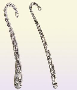 Antik Silver Bookmarks School Stationery Diy Tassels Charms Flat Curve Flower Double Design Pendant Metal Smycken Tillbehör 128491124