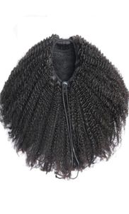 Afrika Kısa İnsan Saç Ponytail Uzatma Klibi Doğal Afro Puffs Drawstring Curly Wig 100G1795558