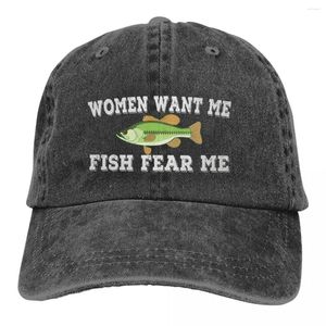 Ball Caps Frauen wollen mich Fisch Angst Liebe Angeln Papa Zitate sarkastische Witze Baseball Schirmmütze Meme Hüte