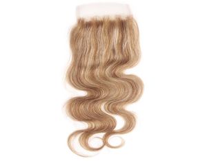 Nami saç vurgu ombre insan saçı 4x4 dantel kapanma brezilya vücut dalgası kahverengi bal sarışın piyano rengi 8613 remy hair4101964