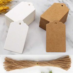 Labels Tags 50pcs Kraft Paper Tags White Cardboard Cards with Strings Wedding Birthday Christmas Party Gift Tag Cookie Packaging Supplies Q240217