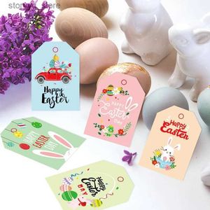 Labels Tags Happy Easter Gift Tags Rabbit Bunny Ear Print Paper Cards Packaging Hang Tag Labels Easter Party Decoration Supplies 48pcs Mix Q240217