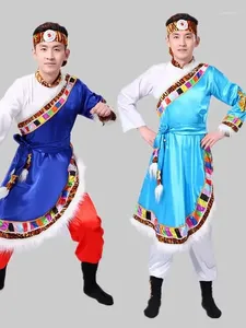 Scenkläder kinesisk stil mäns tibetansk retro skjorta traditionell bröllopsrockklänning dagliga showrockar klänning klänning