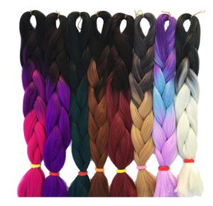 24 дюйма Jumbo Braid Синтетическая плетение омбре для наращивания волос для женщин DIY Косички для волос Розовый Фиолетовый Желтый Серый4693064