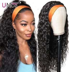 Unice hair 100 Human Hair Grip Headband Scarf Wig Water Wave Human Hair Wig No plucking wigs for Women No Glue No Sew4990110