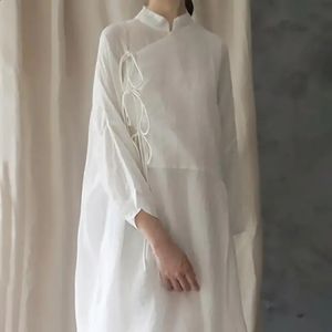 2024 صينية محسنة فستان Cheongsam فستان أبيض الربيع الصيفي للنساء الفضفاض