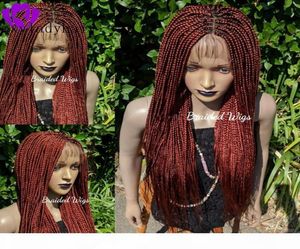 Wysokiej jakości perukę warkoczko -warta z włosami dla niemowląt czarny brązowy blond miedziany czerwony syntetyczne koronkowe pudełko z przodu pudełko warkocze peruka dla czarnego wome6678082