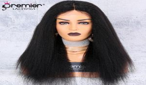 PREMIER Lace Wig Silk Base Middle Part Kinky Straight 130 Density 100 Brazilian Remy Hair Wigs35359569761066