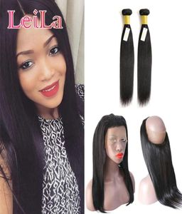 Peruvian Straight Hair 360 Lace Band Frontal 2 Bundles 3Pcsset 360 lace Virgin Human Hair With Bady Hair Natural Color3988944