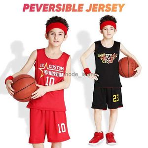 Jerseys Custom Boys 역할 수있는 농구 유니폼 세트 Chirdren Double Side Basketball Uniform Summer Brockyable Basketball Shirt