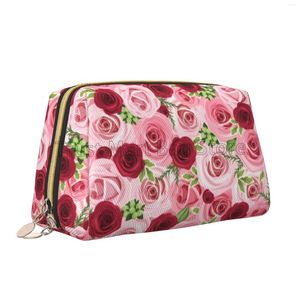 Borse per cosmetici Borsa da viaggio grande con stampa rosa rossa Borsa per trucco da viaggio Custodia in pelle impermeabile da toilette per le donne Regali di San Valentino