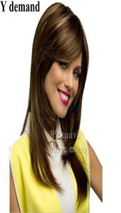 Klasyczne długie brązowe peruki Tanie peruki online dla afroamerykańskich kobiet Peruca cabelo naturalne włosy Perucas1015226