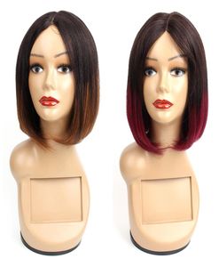 Kisshair mellersta del kort bob mänskliga hår peruker brasiliansk hår ombre färg 1b30 burgogne 99j rakt hår kapslösa wigs7046411