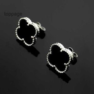 M2R0 Van Clover Cleef Earring Designer Stud Earrings Van Clover Earrings High Version Small Four Leaf Female v Gold Thickened 18k Rose Plated Natural Black Agate Whit