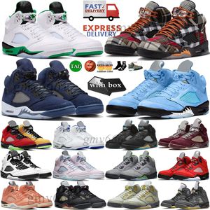 مع Box Jumpman 5 كرة السلة أحذية 5S Navy Black Cat Georgetown Aqua Unc Lucky Green Concord Racer Blue Raging Bull Fire Red Saide Sail Burgundy Mens Sneaker