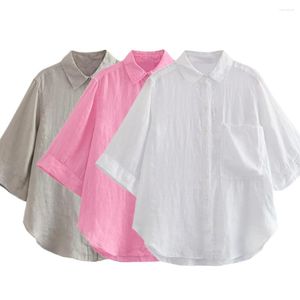 Damenblusen Elmsk Japanischer Stil Einfache Mode Tasche Lose Sommerhemd Lässige Pendleroberteile Büro Damenbluse