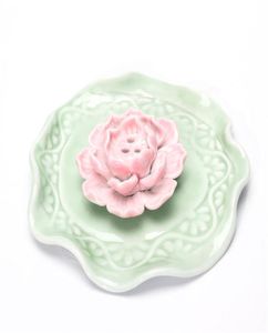 Ceramiczny ręcznie robiony kadzidło kadzidełka Uchwyt Lotus Ash Catcher Buddhist Water Lily Plate Home Office Decor2867234