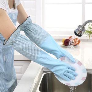 Tek kullanımlık eldiven aksesuarları kalınlaşan yıkama yemekleri yıkama su geçirmez sıcak ev mutfak kauçuk uzun kol