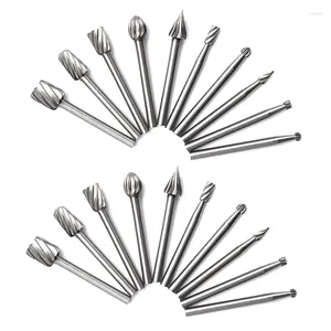 20 pçs hss carboneto de tungstênio conjunto de rebarbas de corte rotativo moedor bit 1/8 Polegada (3mm) haste ferramentas escultura em madeira