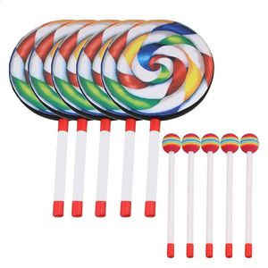 5Pack 8Inch Lollipop Drum with Mallet Rainbow Color Music Rhythm Instruments Kids Baby Children Playing Toy y240124