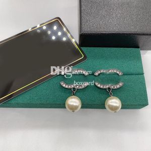 Luxury Crystal Earrings Designer Pearl Dangles Stylish Women Letter Gold Plated Earrings Eardrops Earrings With Box